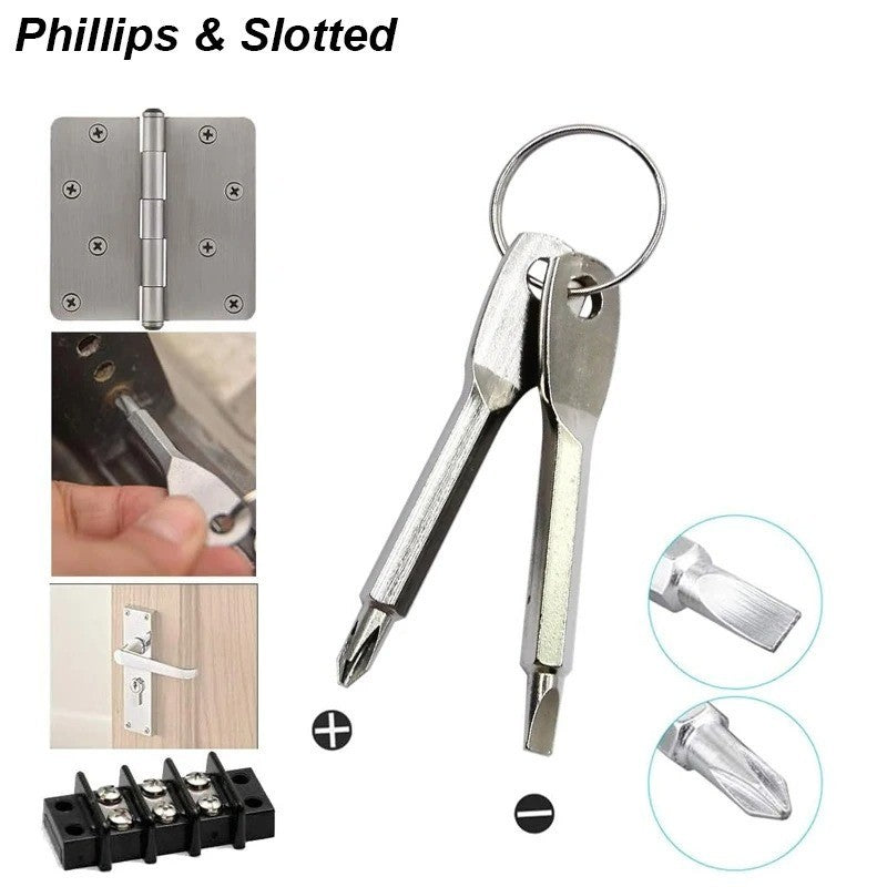 Mini Pocket Screwdriver Keychain Set - Portable Repair Tool with Phillips & Slotted Bits