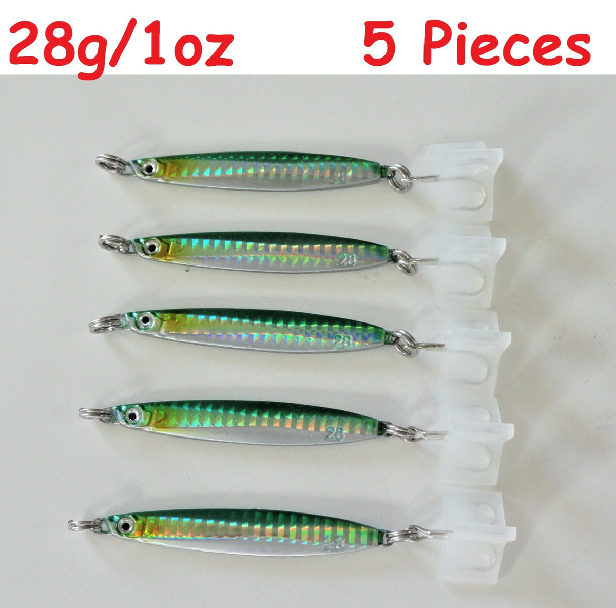 5 Pcs Green Metal Fishing Jigs 28g/1oz Vertical Butterfly Lures for Saltwater & Freshwater