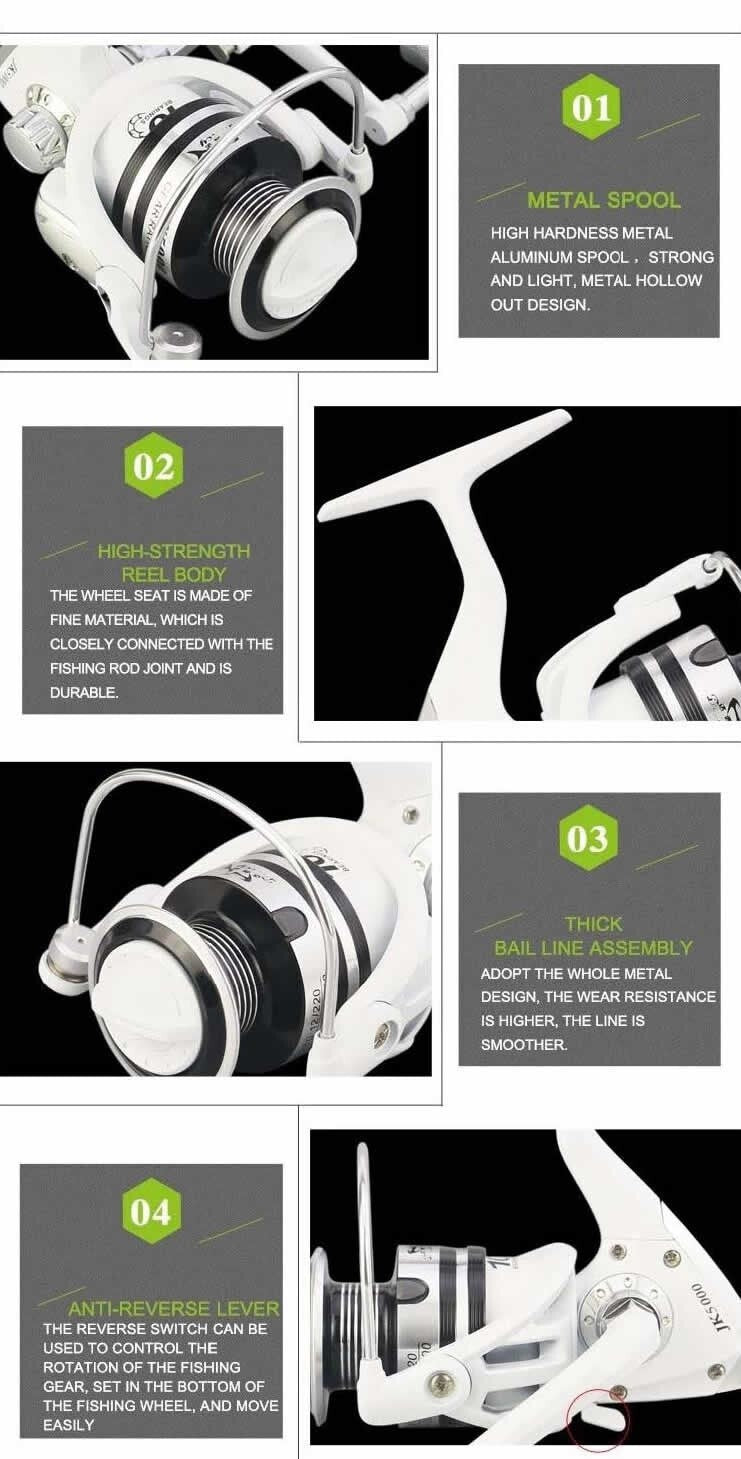 White Freshwater Spinning Reel 10BB 5.2:1 Gear Ratio for Bass Trout Crappie
