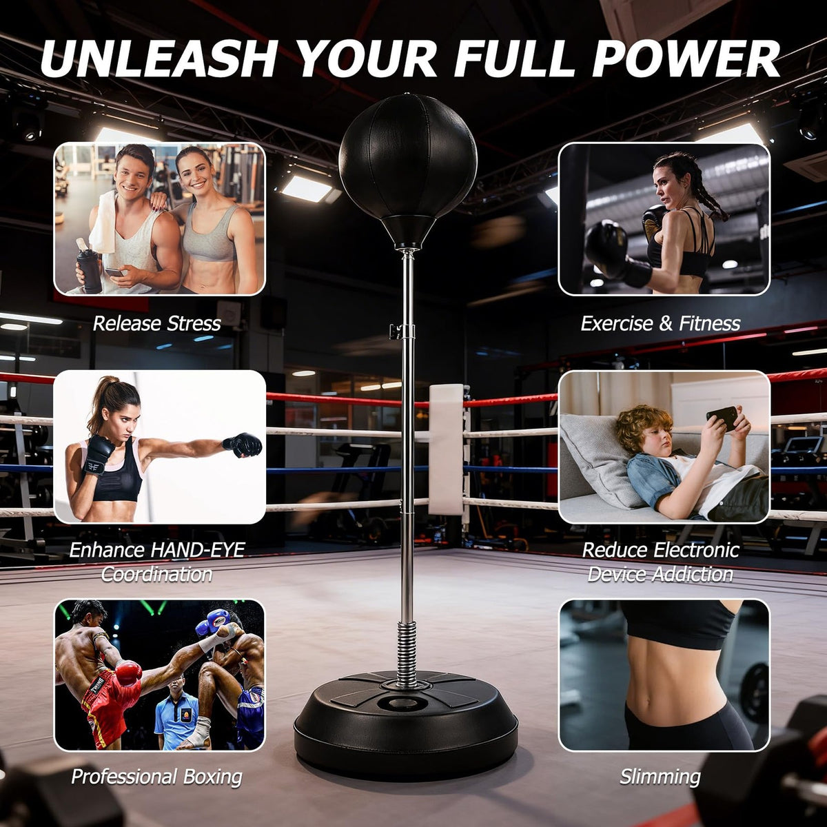 Adjustable Steel Spring Boxing Ball Stand with HDPE Base for Punching Reflex Training