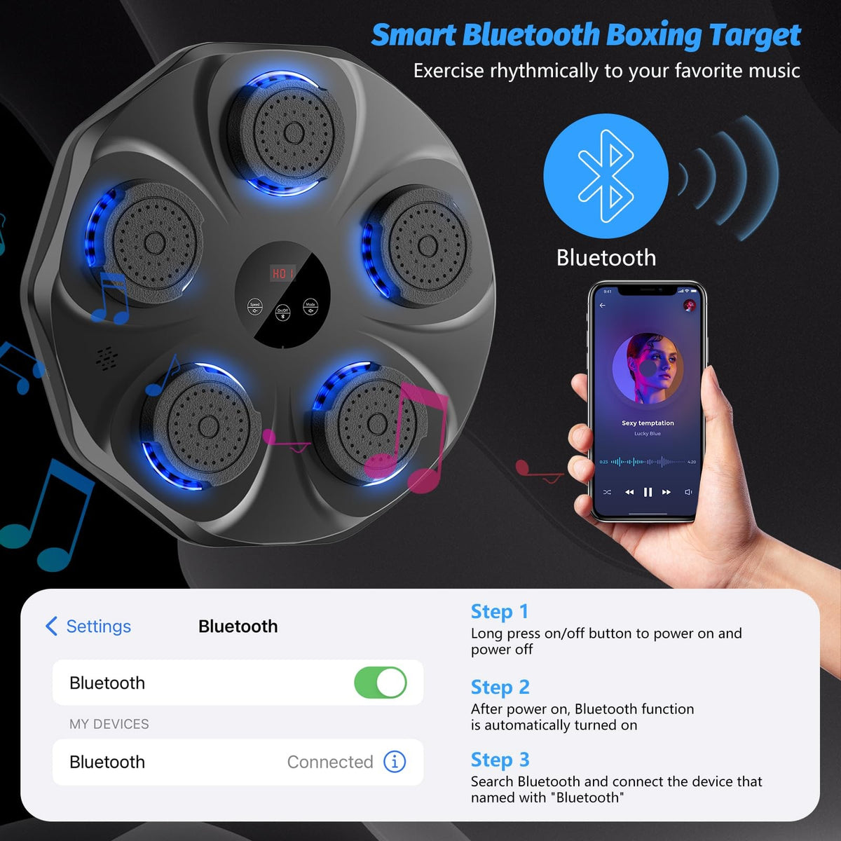 Interactive Music Boxing Machine with Gloves and Adjustable Height
