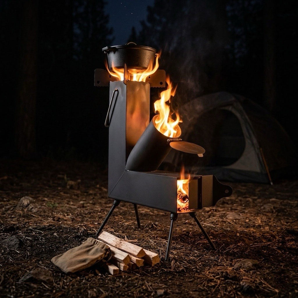 Heavy Duty Portable Camping Rocket Stove for Off-Grid Cooking & Survival