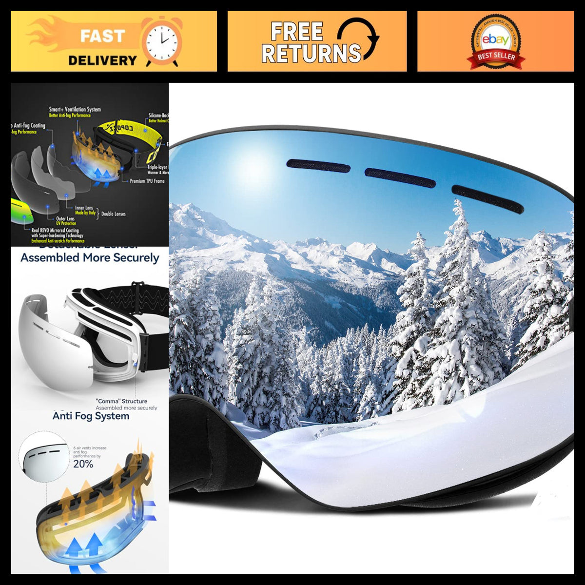 Unbranded Polarized Ski Goggles for Men & Women, OTG Snowboard Goggles with UV Protection