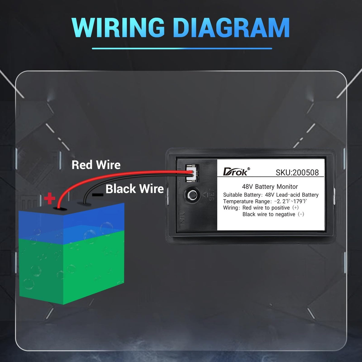 48V Lithium Battery Monitor with LCD Voltage & Temperature Gauge for Golf Carts