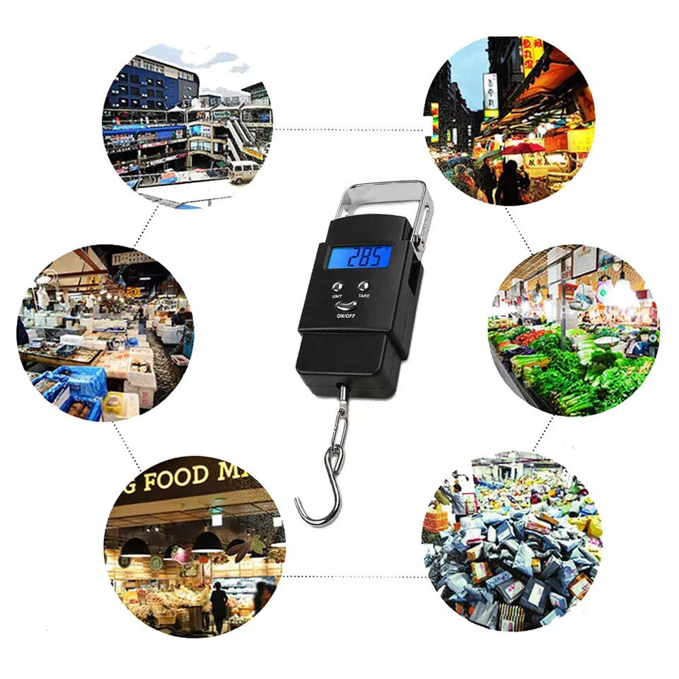 Digital Fishing Scale 50kg Portable Luggage & Fish Weighing Scale with Retractable Tape