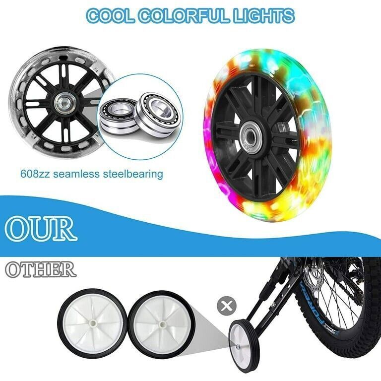 Kids Bicycle Training Wheels Set for 12-20 Inch Bikes with Flash Light - Easy Install