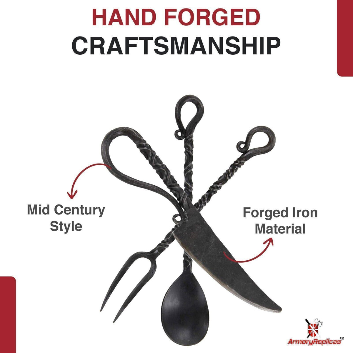 Medieval Hand Forged Iron Utensil Set - Camping, Renaissance, LARP, Party