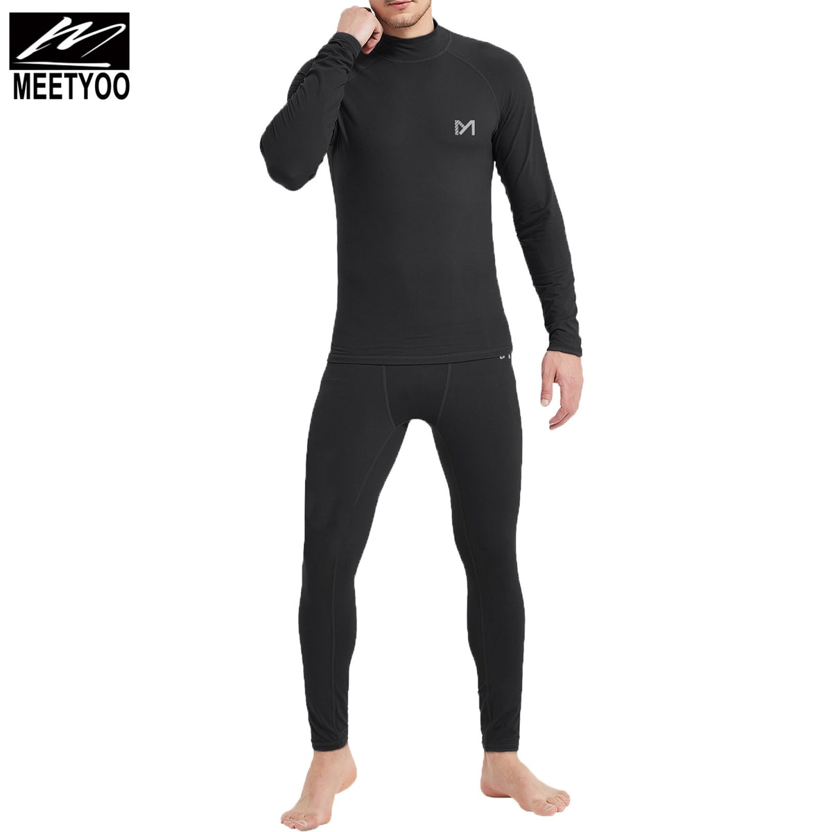 Men's Thermal Fleece Compression Base Layer Under Shirt and Tights Set Winter