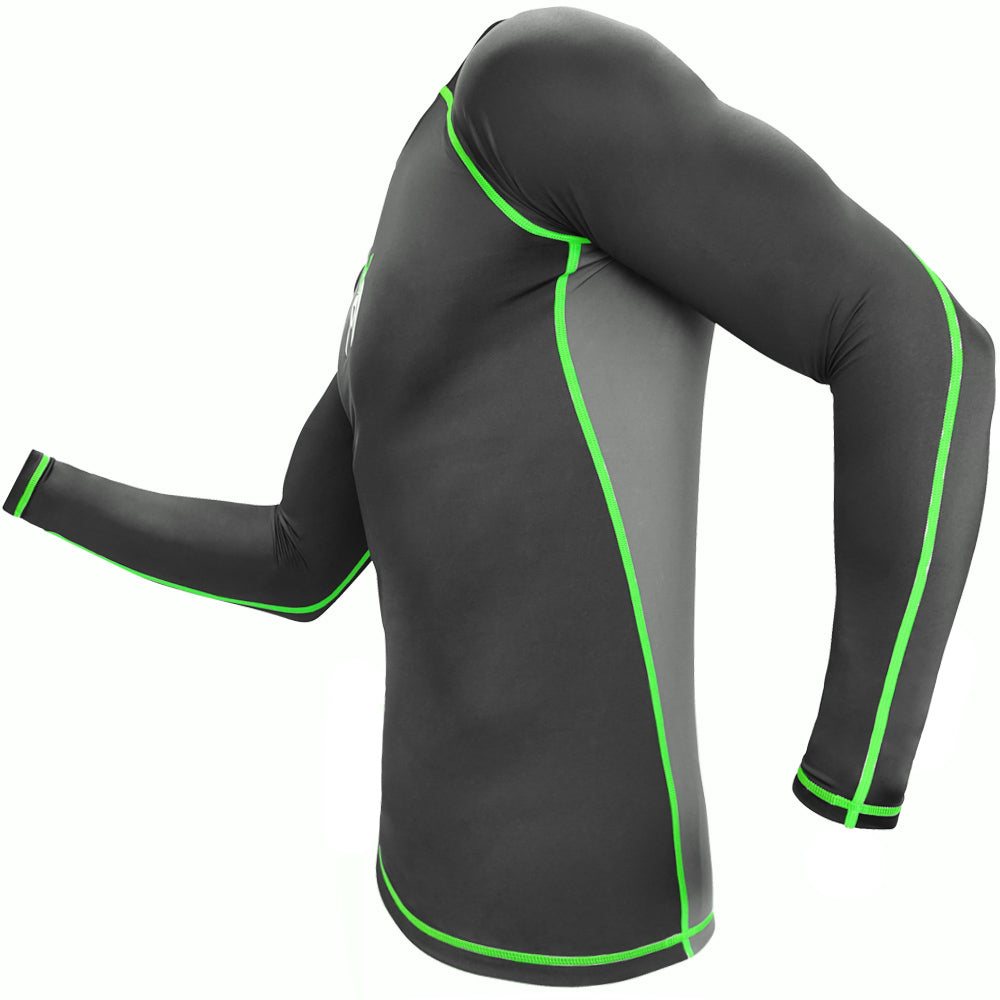 Long Sleeve Rash Guard for Water Sports MMA BJJ Surf Diving - Black/Green