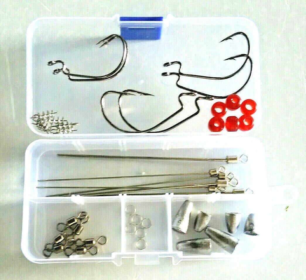 42 Pcs Fishing Rig Kit with Hooks Weights Beads & Keepers for Tackle Making