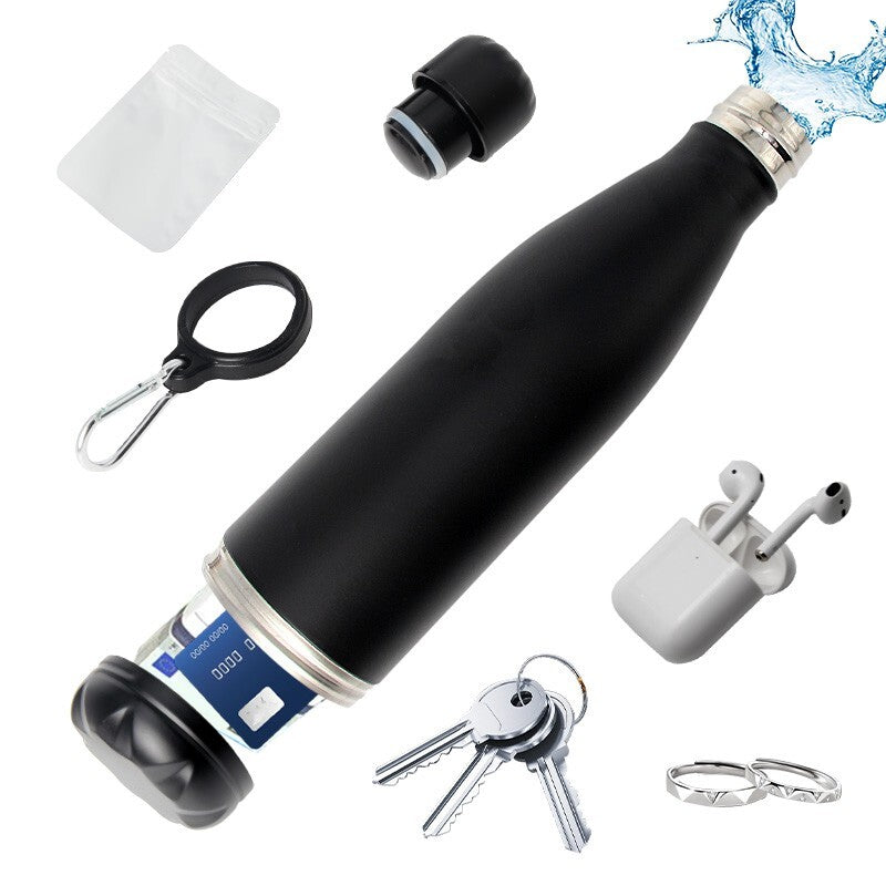 Hidden Water Bottle Safe Steel Storage Compartment for Cards Keys Cash