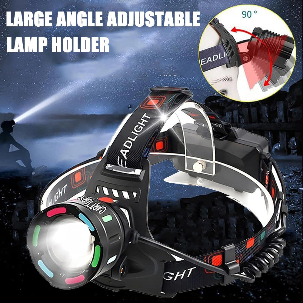Rechargeable LED Headlamp with Zoom & 4 Light Modes - Super Bright 1500 Lumens