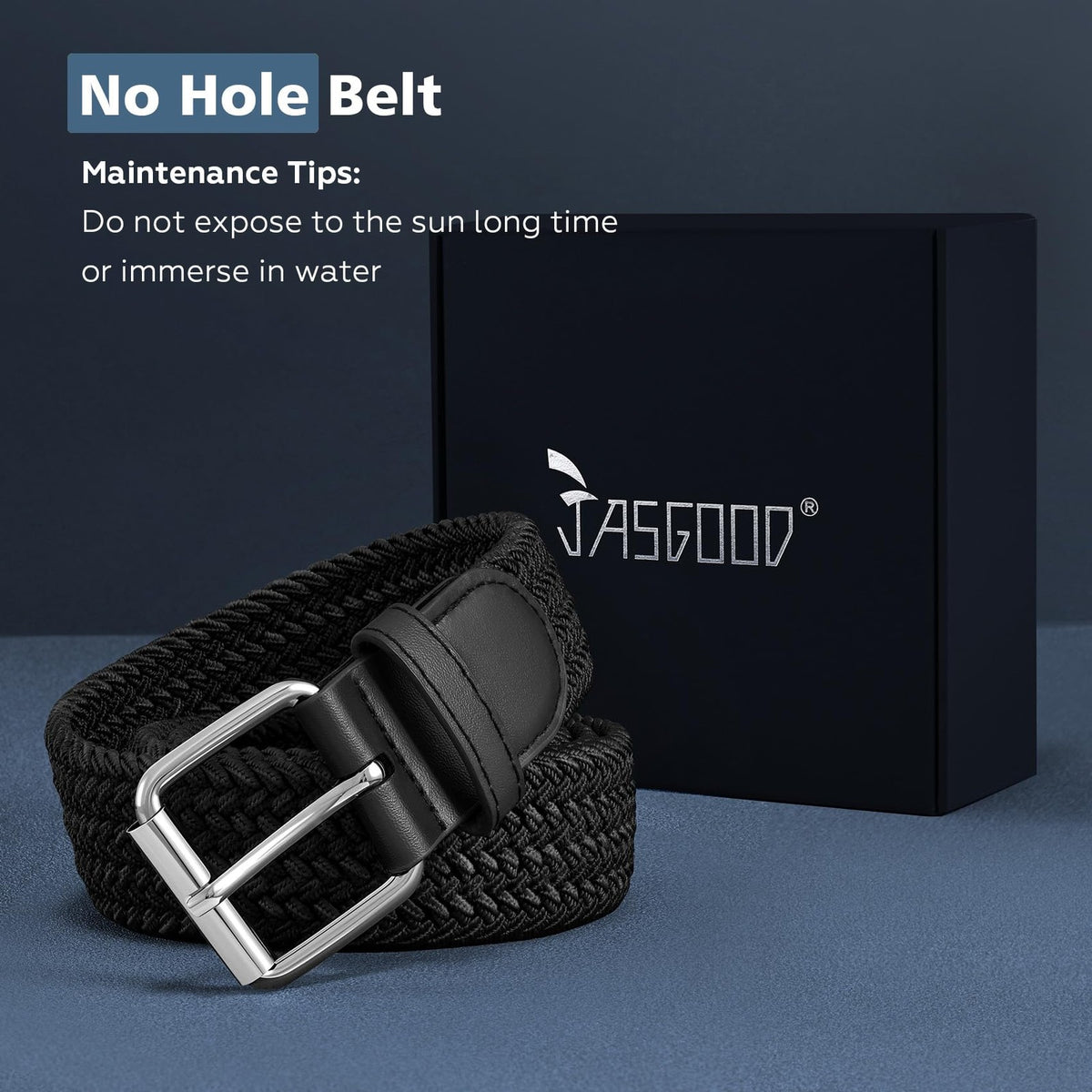 Men's Braided Stretch Belt for Pants and Jeans - Adjustable Waist 25-50 Inches, Black