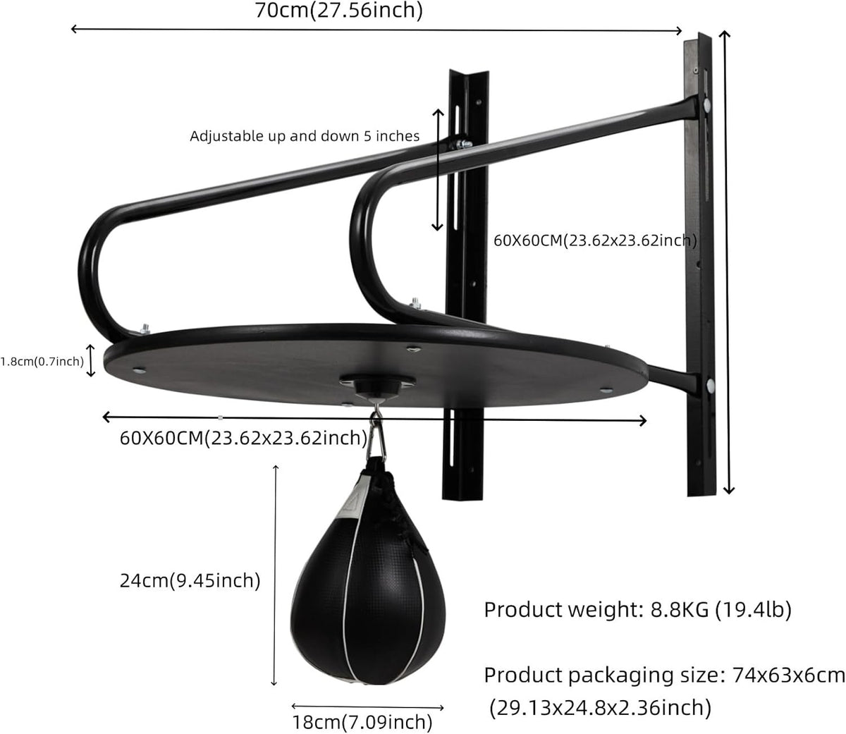 Adjustable Height Speed Bag Platform Set with 360° Swivel for Boxing Home Gym