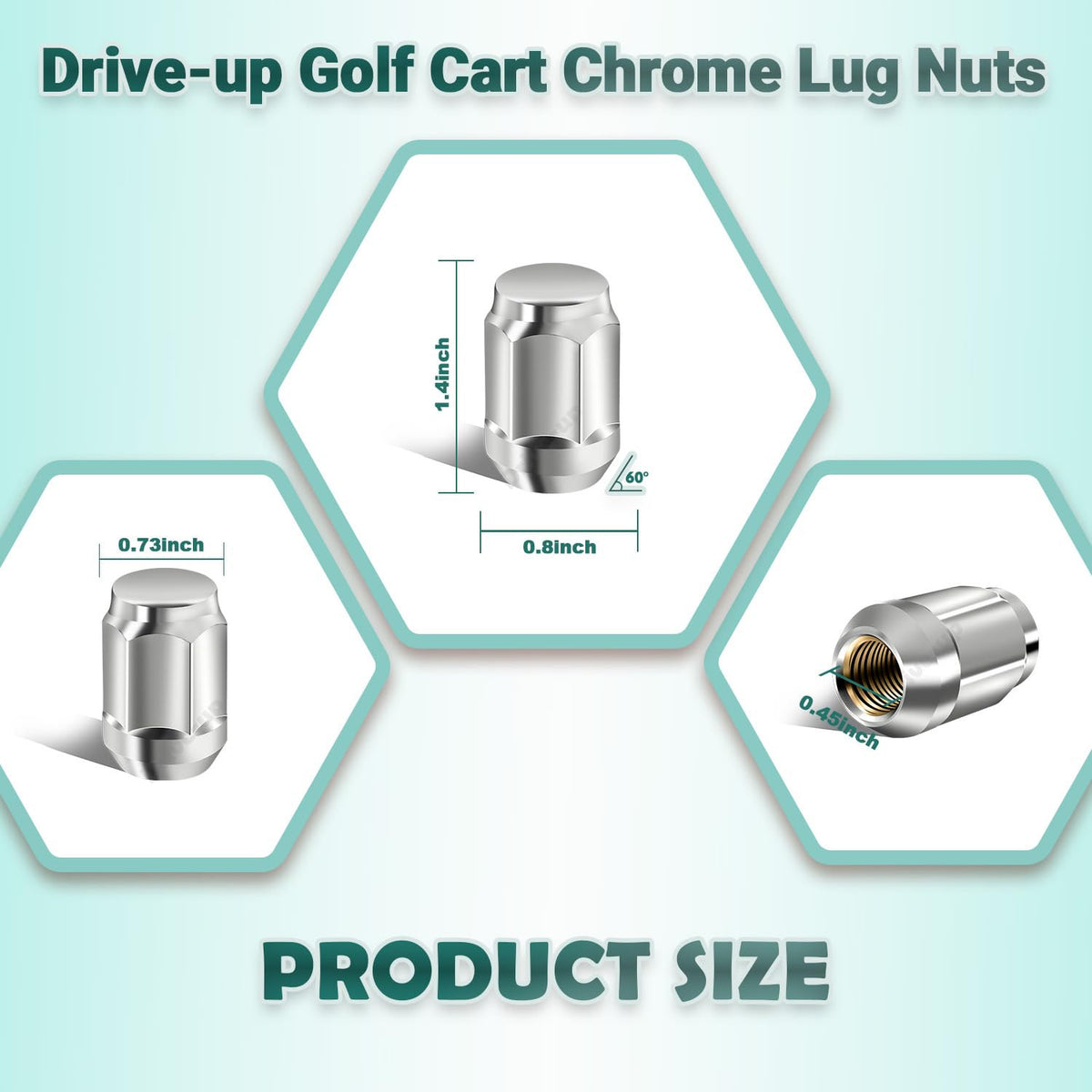 Golf Cart Chrome Lug Nuts Fits Yamaha and GEM Models 12MM x 1.25 Pack of 16