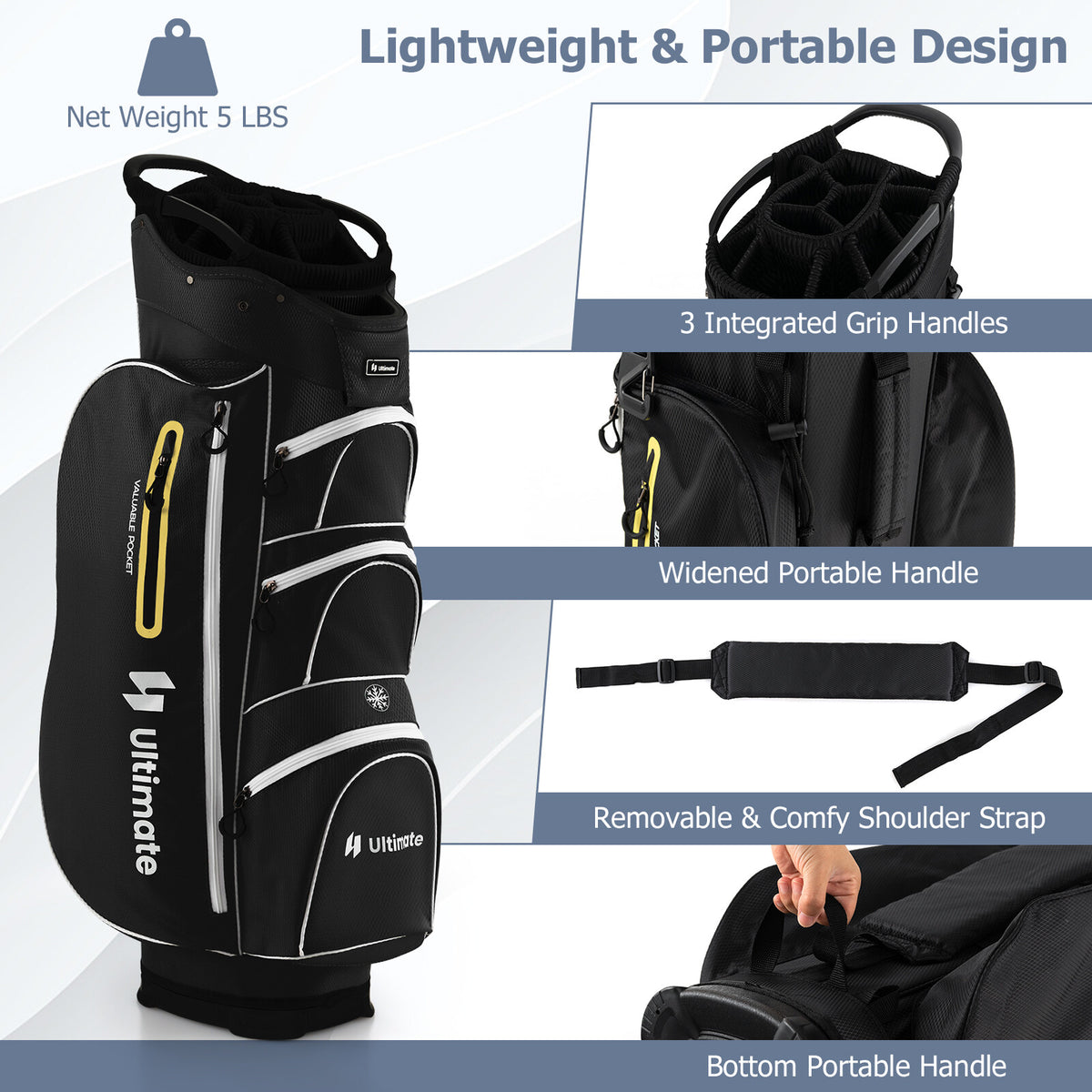 Lightweight Golf Cart Bag with 15-Way Top Dividers and Multiple Pockets | Fits All Variants