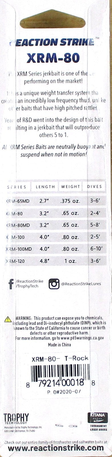 3 Pack Reaction Strike 3.2 Inch Jerkbaits XRM-80 Fish Lures