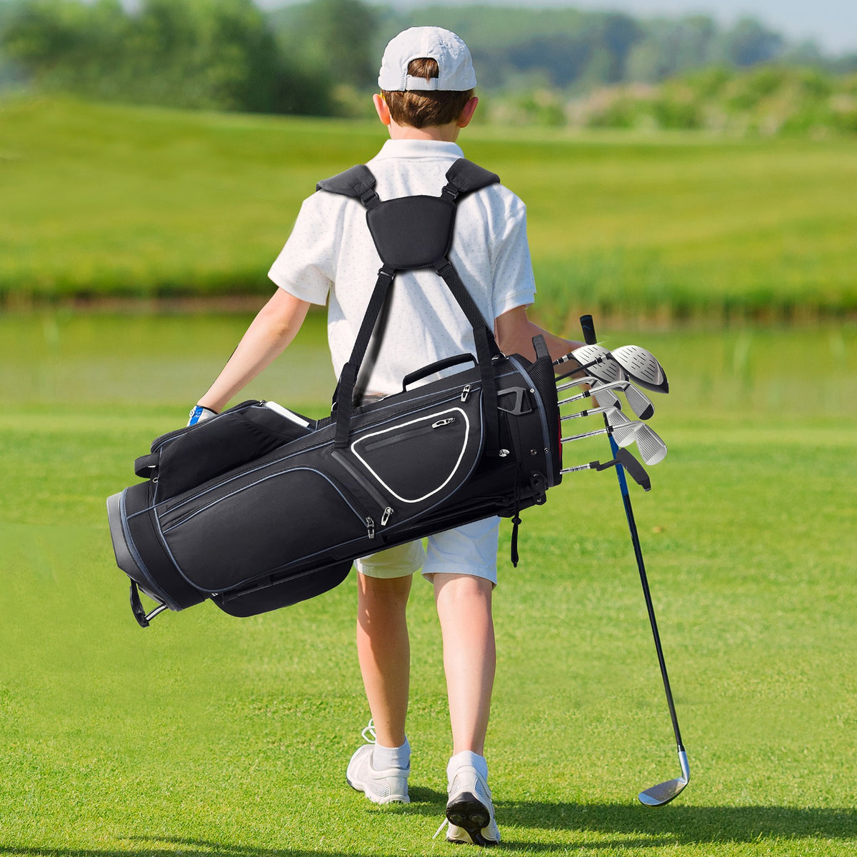 35-Inch Golf Cart Bag with 14-Way Divider and Storage Pockets - Water-Resistant, Black & White