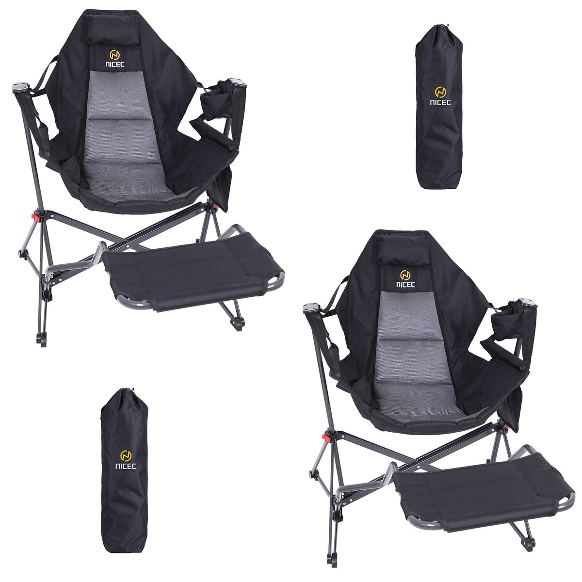 Hammock Camping Chair with Footrest, Rocker Swing Chair, Portable Outdoor Seat
