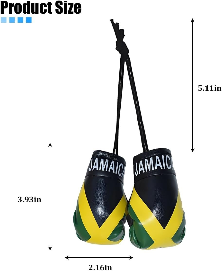 Mini Boxing Glove Car Mirror Ornament for Vehicles - Jamaican Flag Design