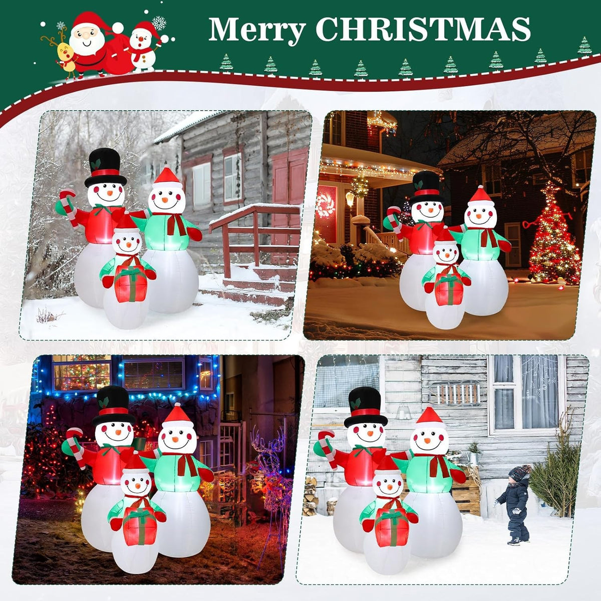6FT Inflatable Snowman Family Christmas Decoration Waterproof Yard Decor