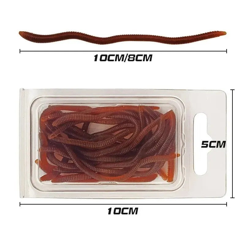 20 Pcs Soft Plastic Fishing Worms Lifelike Red Earthworm Baits