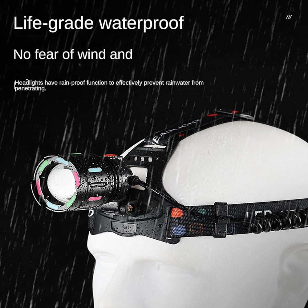Rechargeable LED Headlamp with Zoom & 4 Light Modes - Super Bright 1500 Lumens