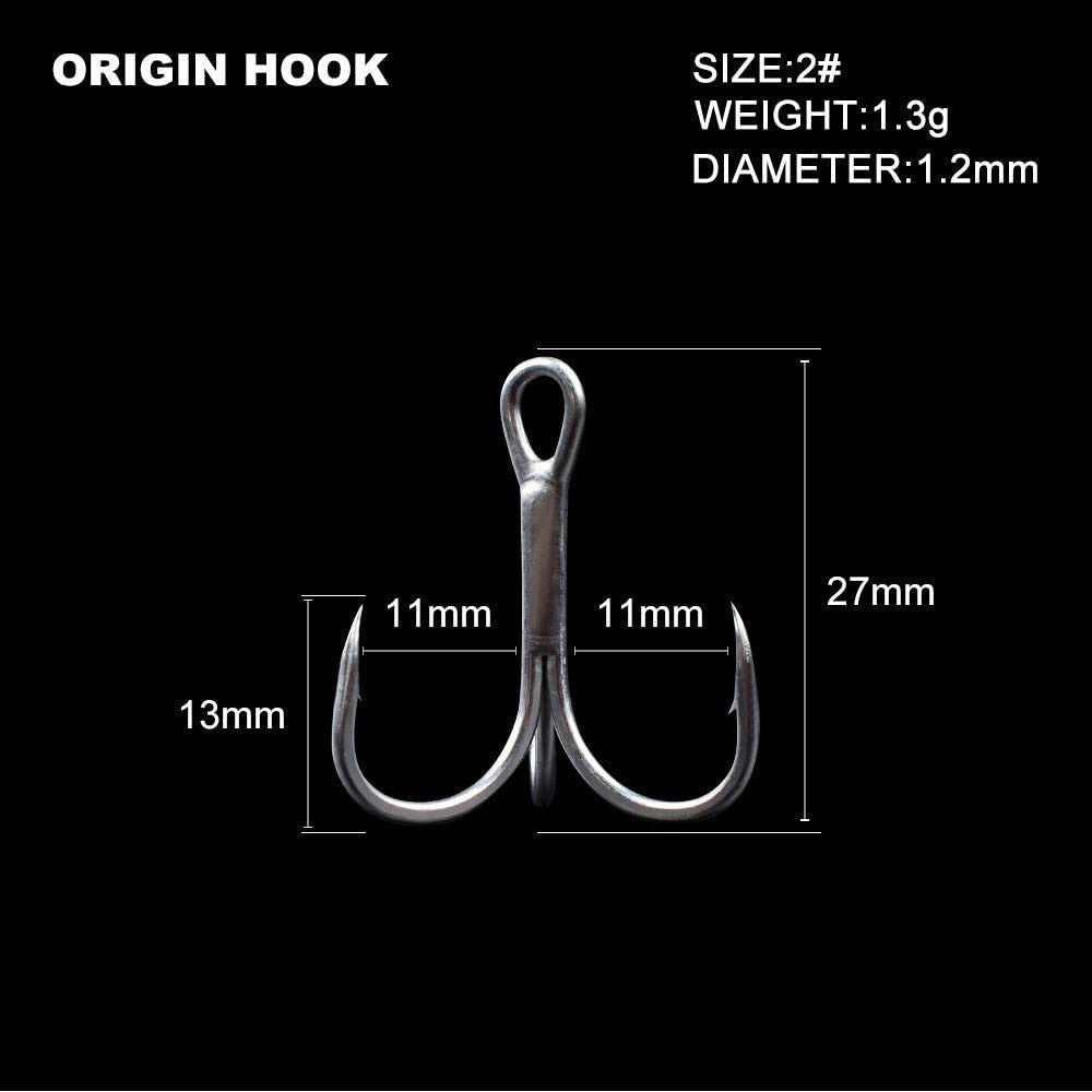 50Pcs Strong Feather Dressed Treble Fishing Hooks Set - Sizes 2-10