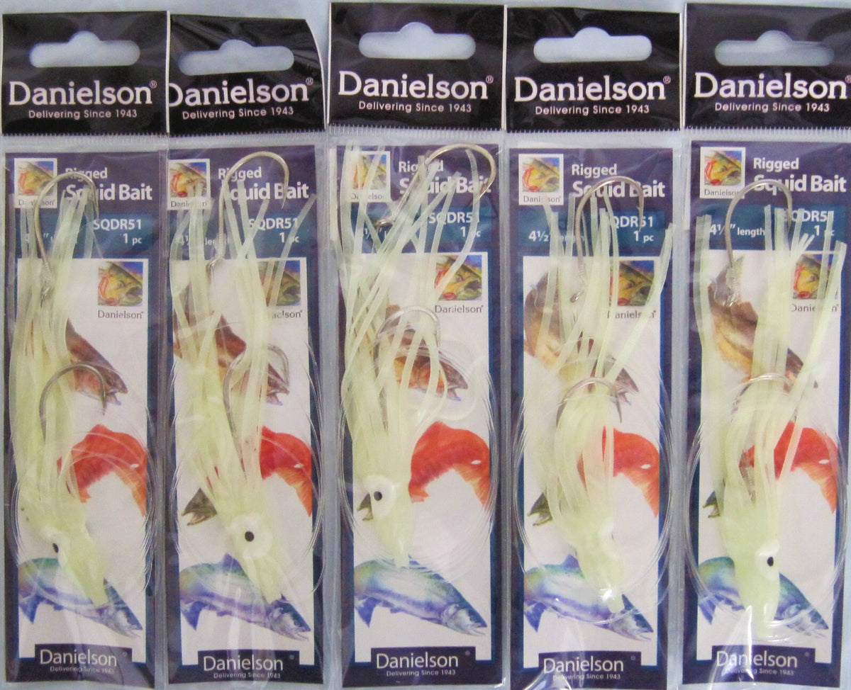 Rigged Squid Bait Lures Set - 10 Fully Assembled Fishing Lures for Saltwater Fishing
