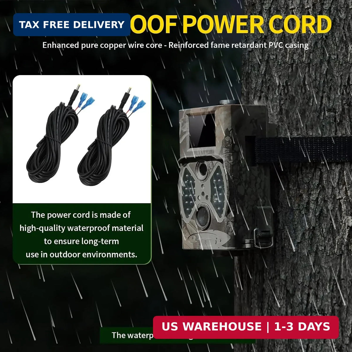 15FT Trail Camera Power Cable DC External Cord for Wildlife & Doorbell Cameras