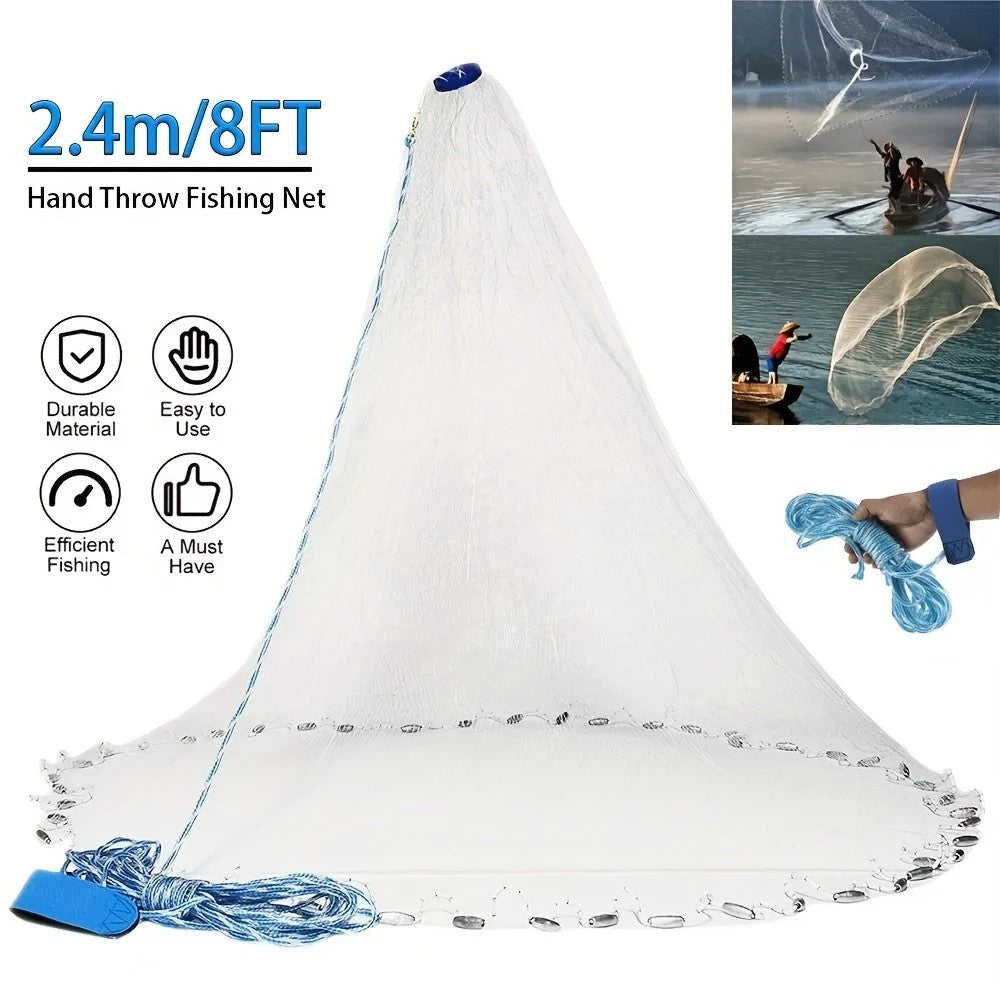 8 Ft Cast Net for Fishing with Sinker Nylon Monofilament - Easy Throw Bait Net