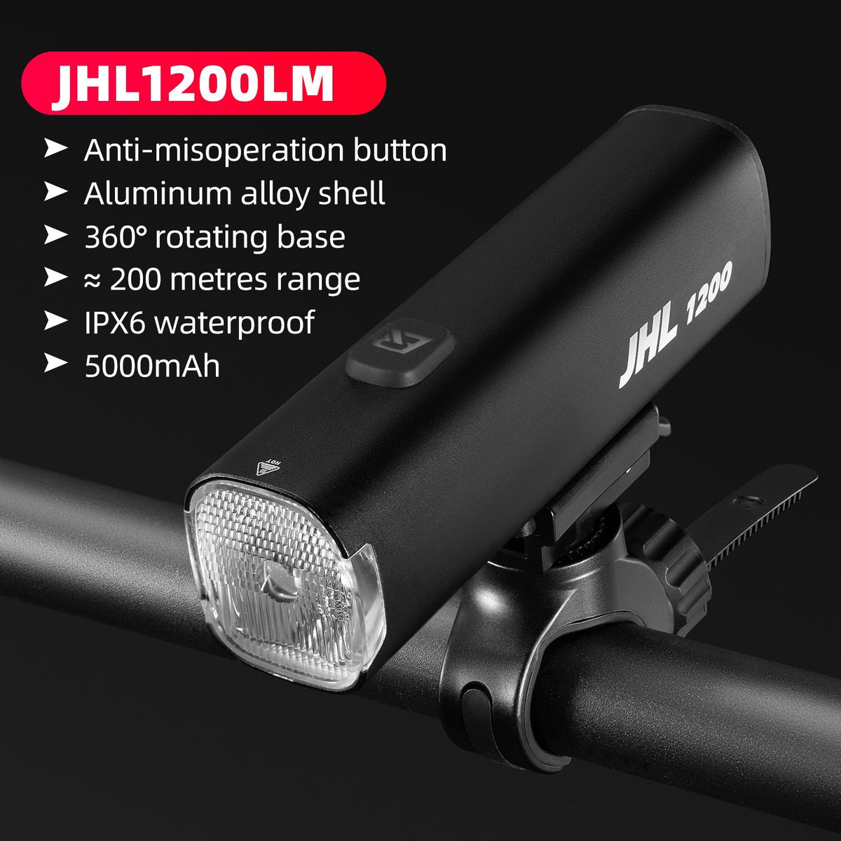 High-Brightness Bicycle Headlight 1200LM 360° Rotating Adjustable Base