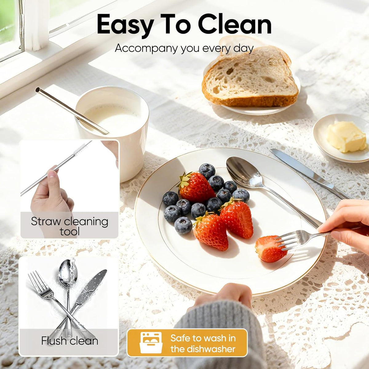 5-Piece Travel Utensil Set Stainless Steel Flatware with Case Camping