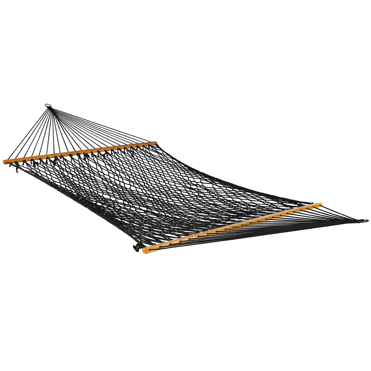 2-Person Cotton Rope Hammock with Spreaders - Black, 80x60 Inches