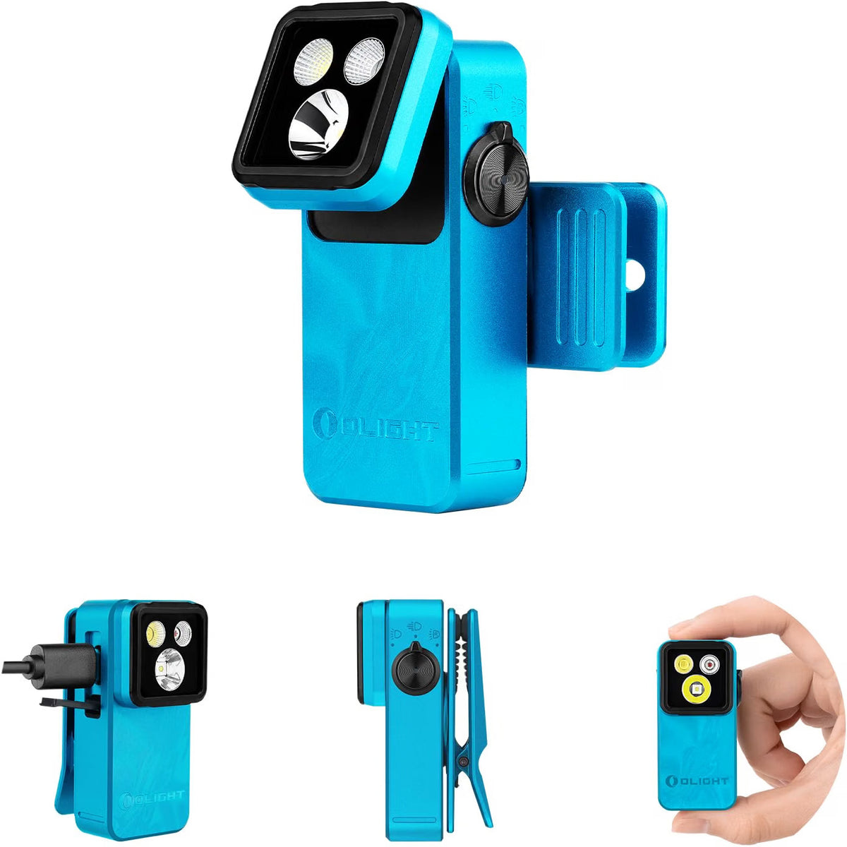 Rechargeable EDC Clip Flashlight with Tilt & Rotation - Tidal Blue