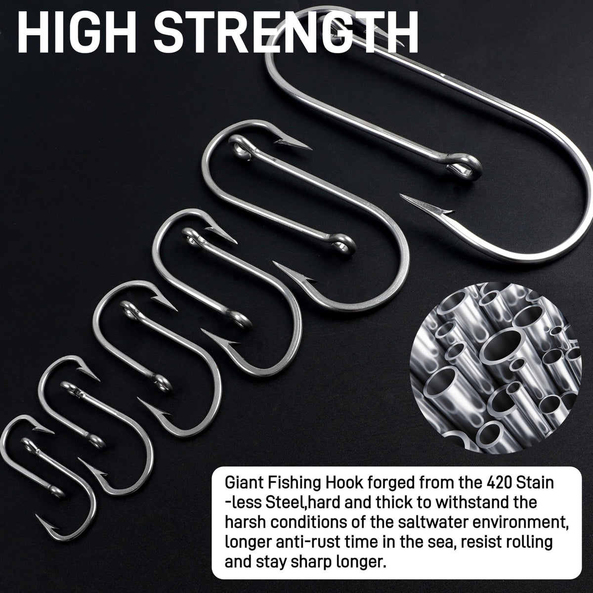 Big Game Stainless Steel Shark and Alligator Hooks - Saltwater Fishing Tackle Set