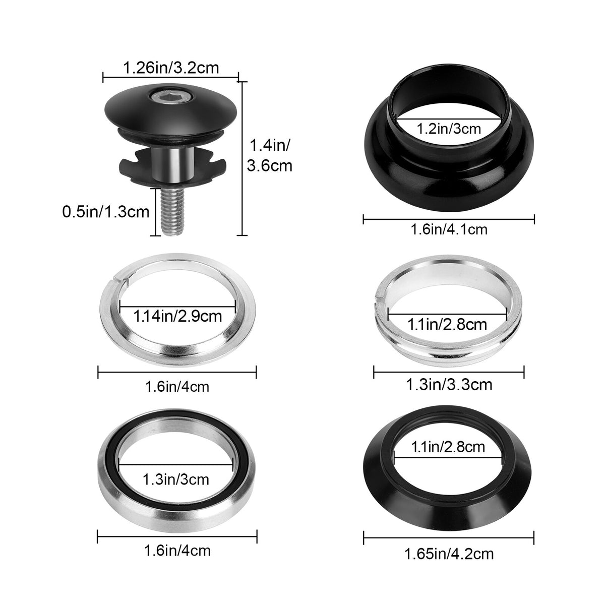34mm Threadless MTB & Road Bike Headset Kit - External Bearing, Aluminum