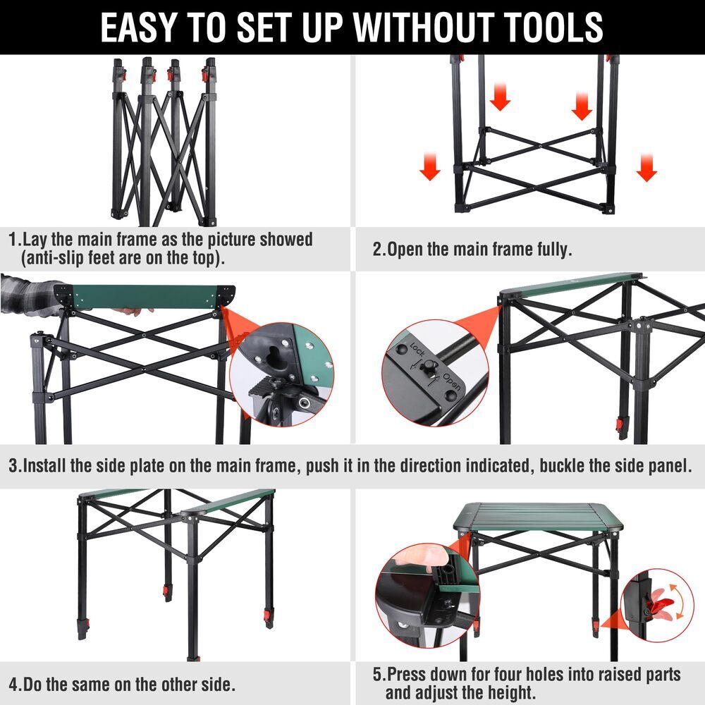 Portable Folding Camping Table with Adjustable Height and Carry Bag