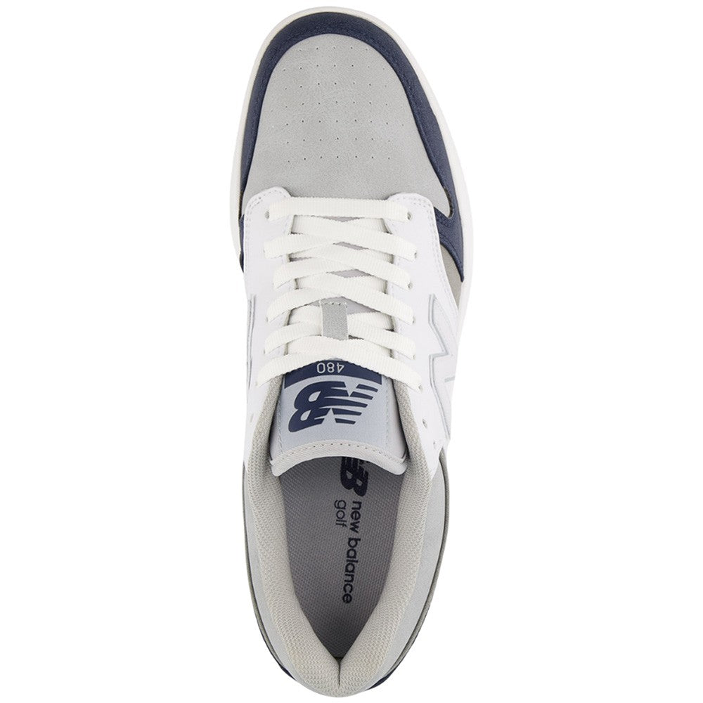 Men's Spikeless Golf Shoes White Navy Microfiber Leather Golf Sneakers