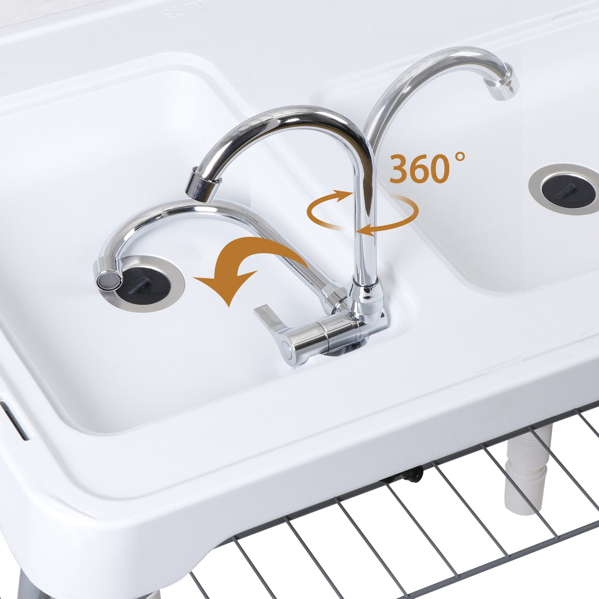 Fish Cleaning Station with Dual Sinks and Swivel Faucet - Portable Folding Camping Table