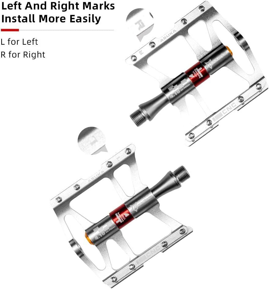 Mountain Bike Pedals - Aluminum Alloy Flat Platform with 4 Bearings 9/16" Spindle