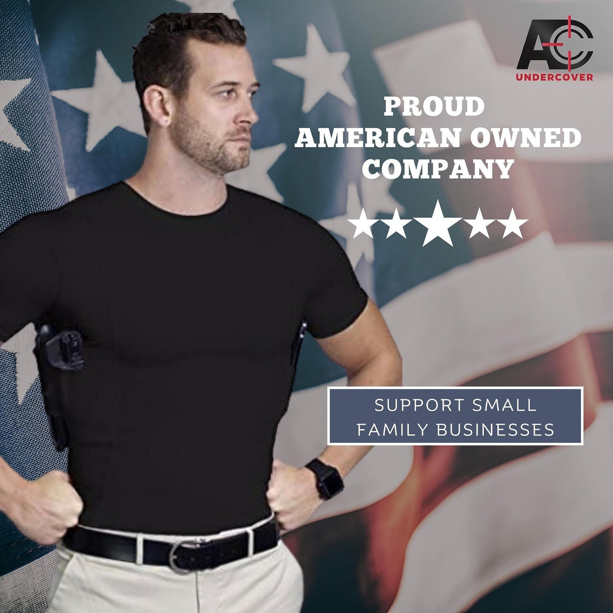 Men's Concealed Carry T-Shirt with Ambidextrous Holster - Tactical Compression Shirt