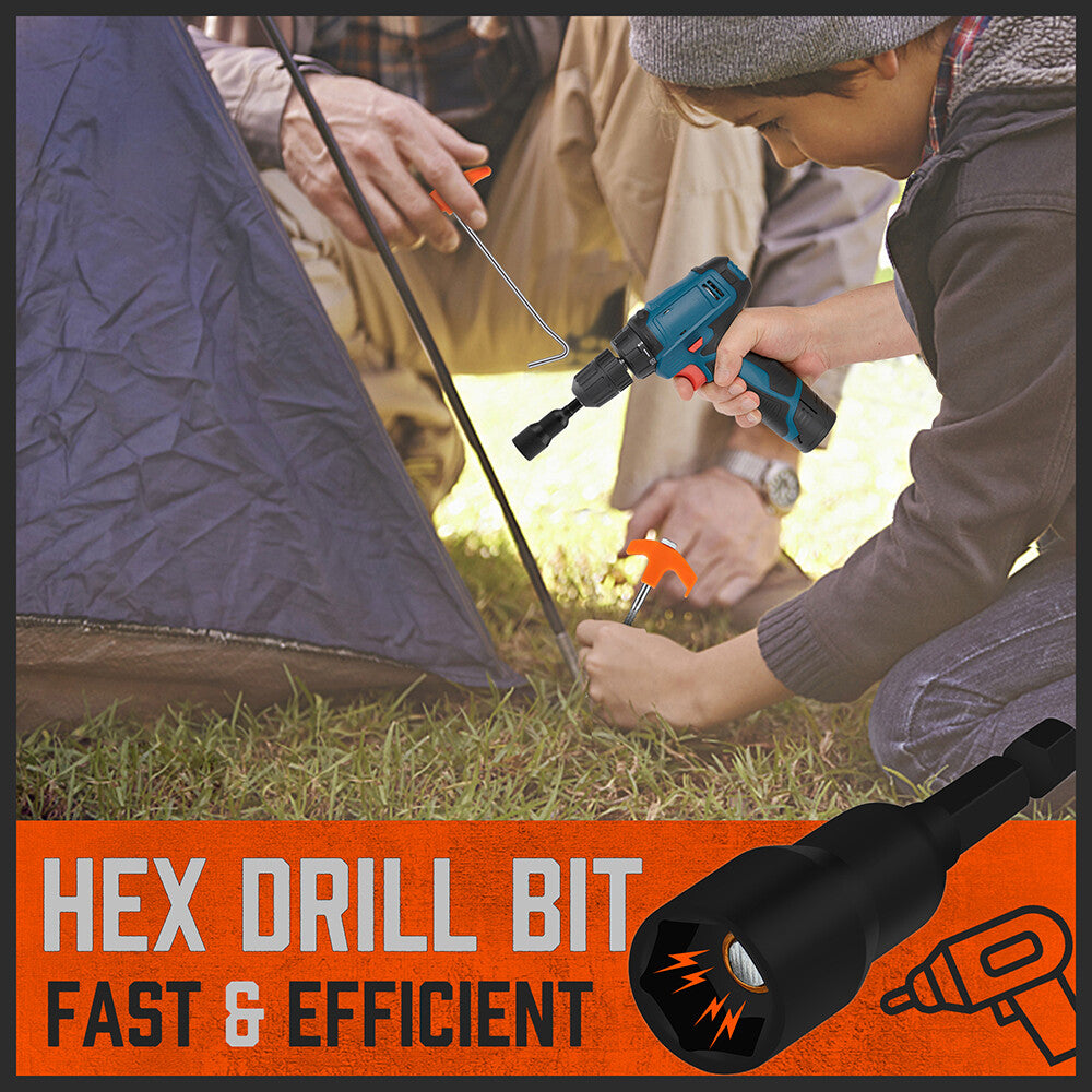 Heavy Duty Tent Stakes with Ropes and Hook - Steel Camping Pegs Set