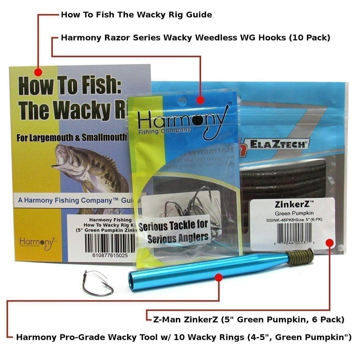 Fishing Wacky Rig Kit with Hooks, Baits & Guide for Bass & Panfish