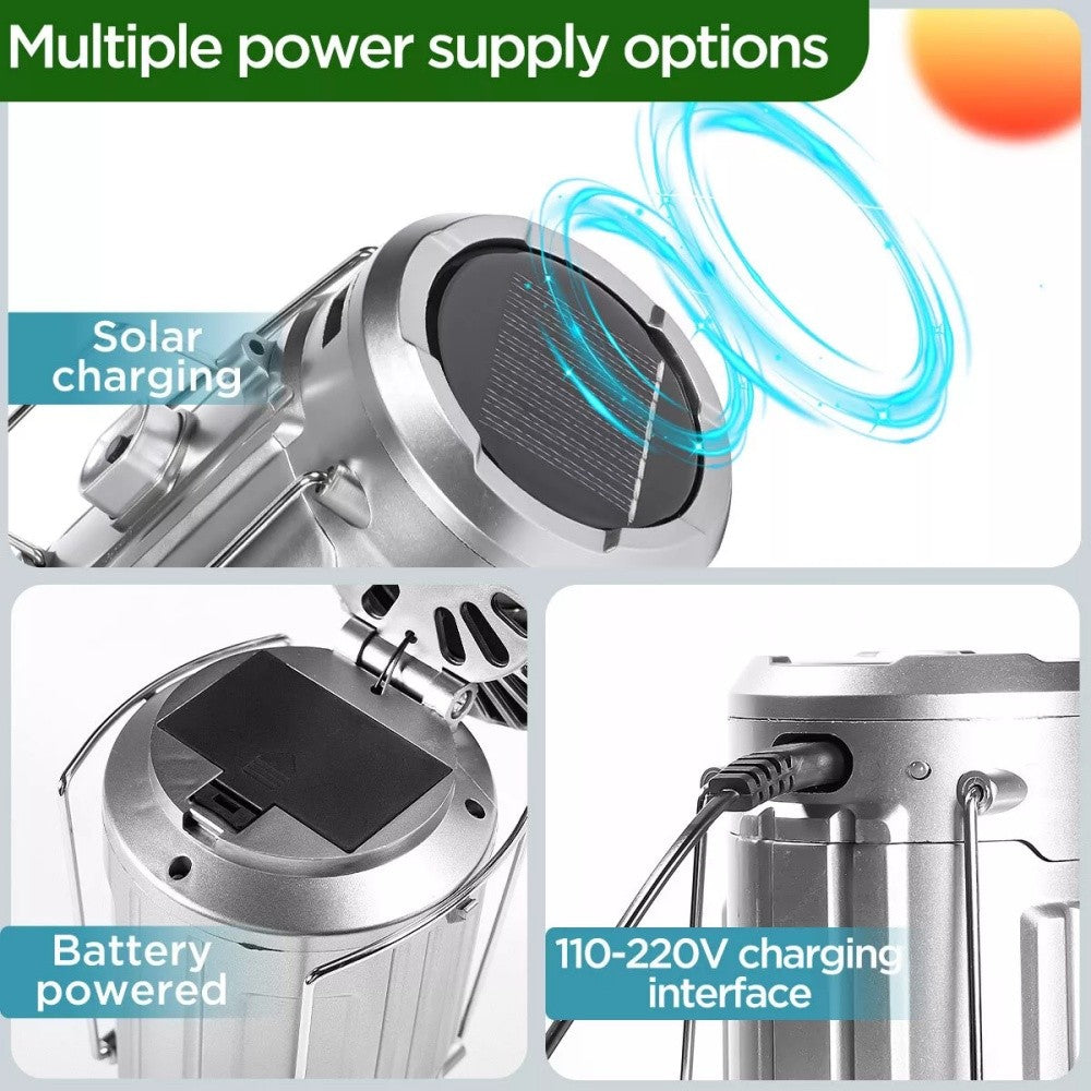 Rechargeable Solar Camping Lantern with Fan - Portable Tent Light & USB Power Bank