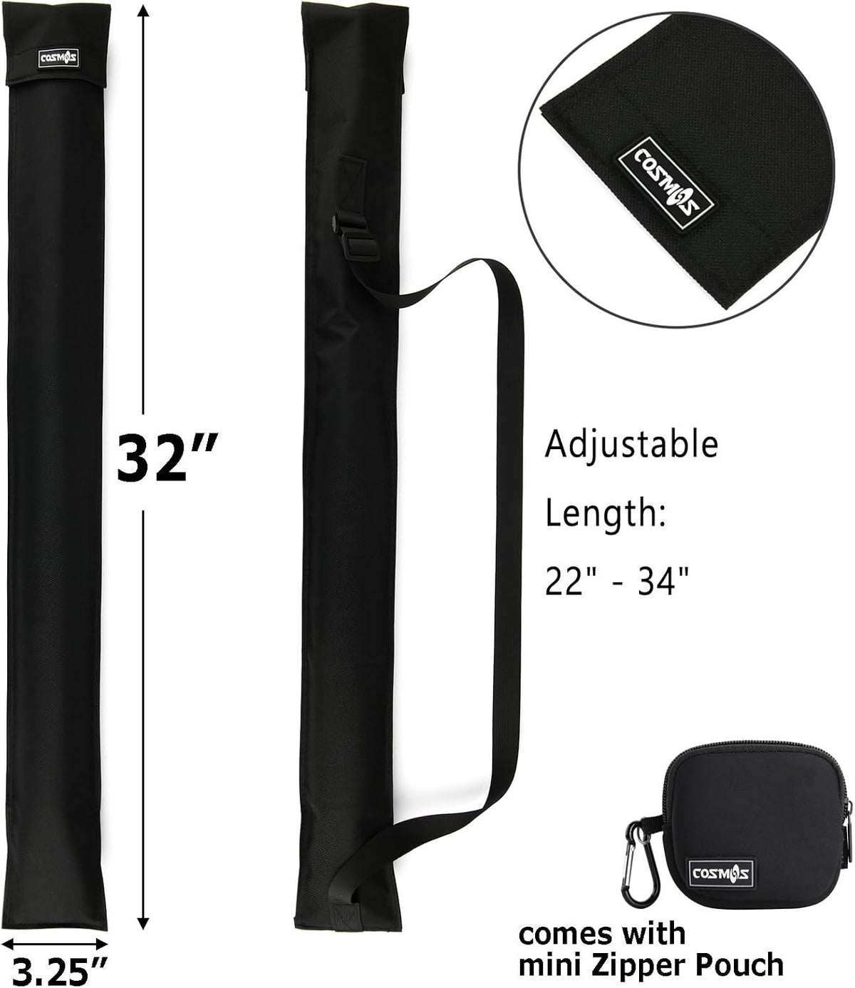 Classic Black Cue Stick Storage Bag for 1 Butt + Shaft, 2 Compartments