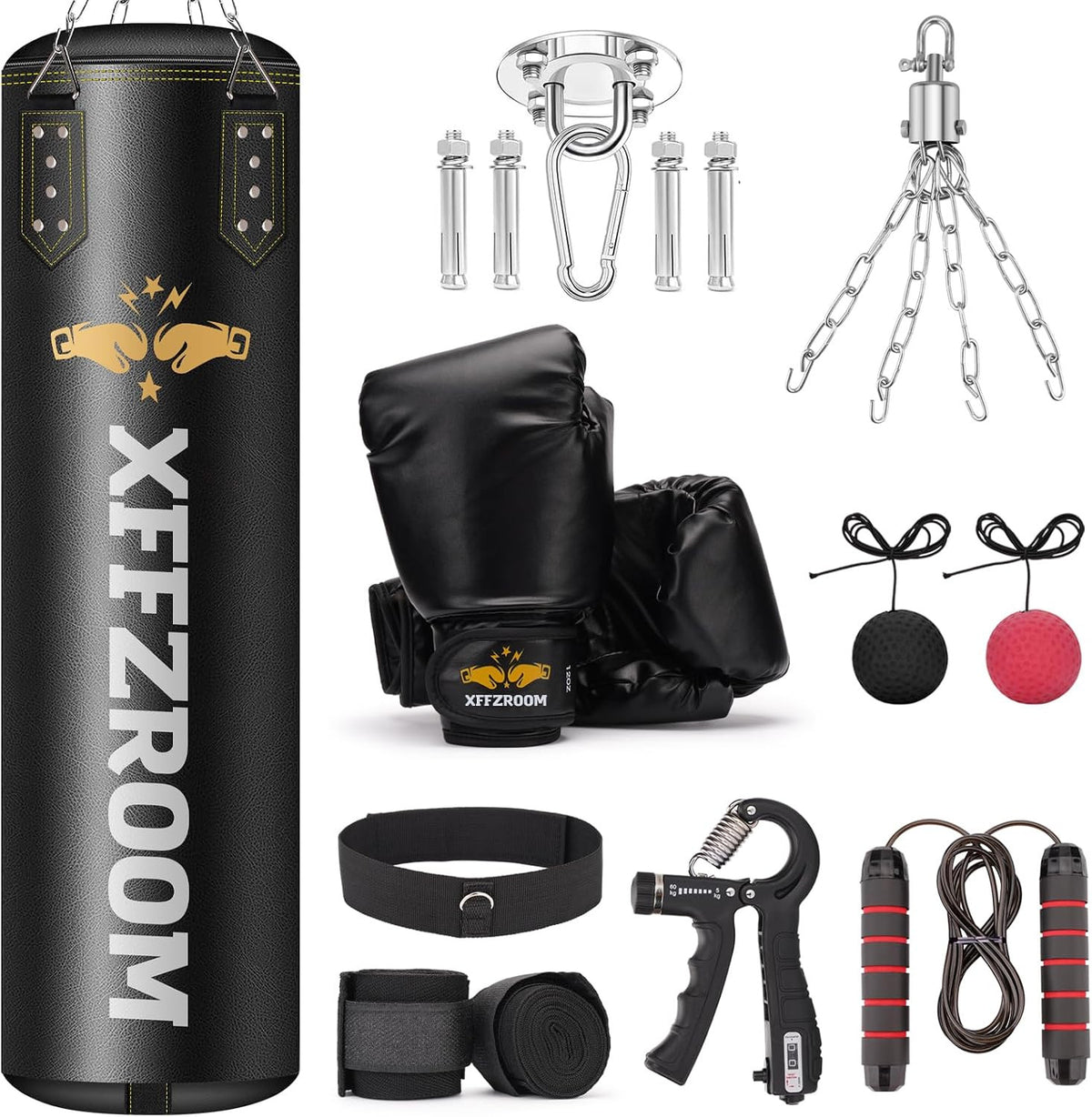 Heavy Punching Bag for Adults 4Ft PU Leather Boxing MMA Kickboxing Training Set