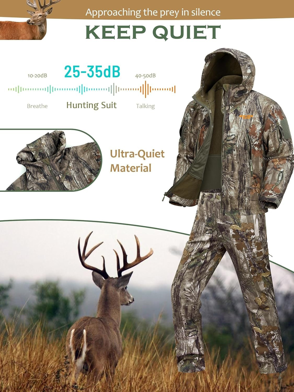 Men's Camouflage Hunting Clothes Set Quiet Warm Jacket & Pants