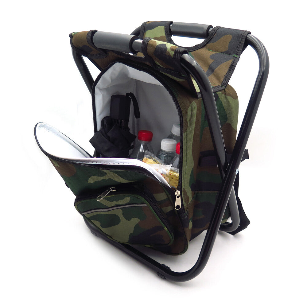 Foldable Outdoor Fishing Backpack Chair Stool with Cooler Bag