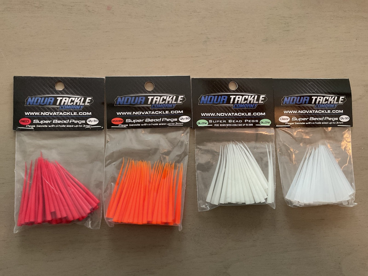 Fishing Bead Pegs 50 Pack - Clear, Glow, Orange & Red Rubber Tackle for All Fish Species